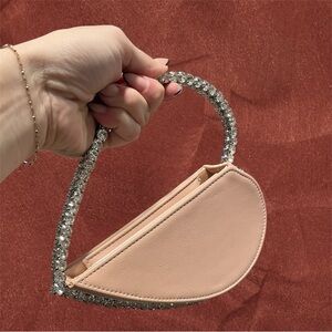 Sparkly Heart Shaped Mini Bag w/ Rhinestone Handle | Nude Blush Evening Purse